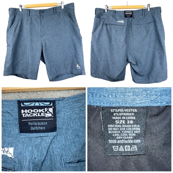 Hook & Tackle Other - Hook & Tackle Men's Shorts Blue 38 Performance Outfitters Hi-Tide Hybrid Fishing